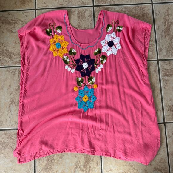 Embroidered Artesanias Mayte Top Jalapa Blouse Mexican Floral Tunic Shirt - Picture 3 of 10